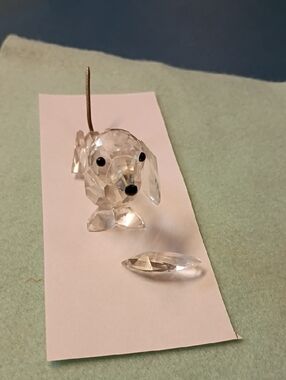 Vintage Swarvoski Crystal Dog Figurine with Clear Glass Accent - Clear READ
